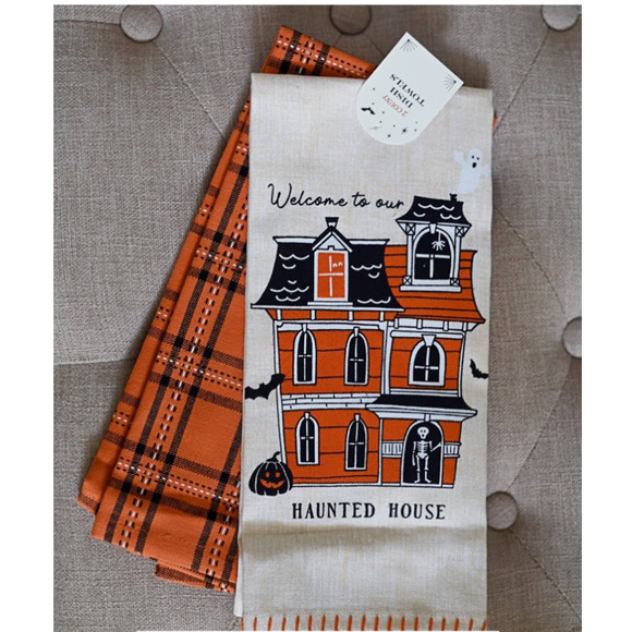 2pk Halloween Haunted House Printed and Plaid Dish Kitchen Towel - Bullseye - Picture 5 of 5